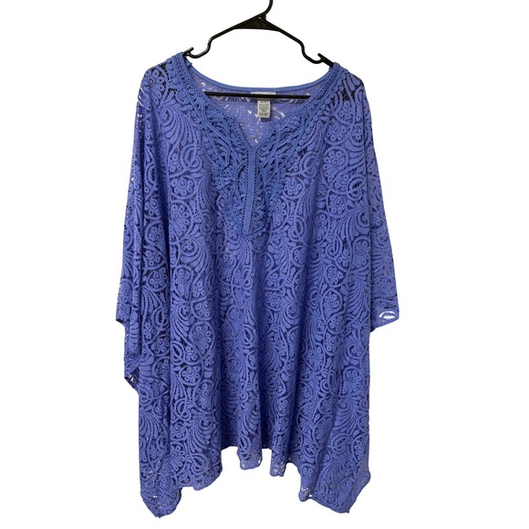 Catherines Tops - Catherines Periwinkle Blue Lace Kaftan Whimsigoth Boho Poncho Tunic Plus 4X-5X